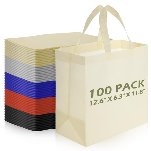 Reusable Totes Bags - 100 Pcs Non Woven Grocery Handle Bags for Shop Events &...