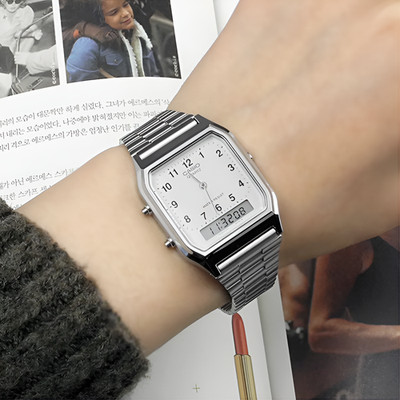 Casio AQ-230A-7B Quartz Watch Analog/Digital Silver Stainless Steel