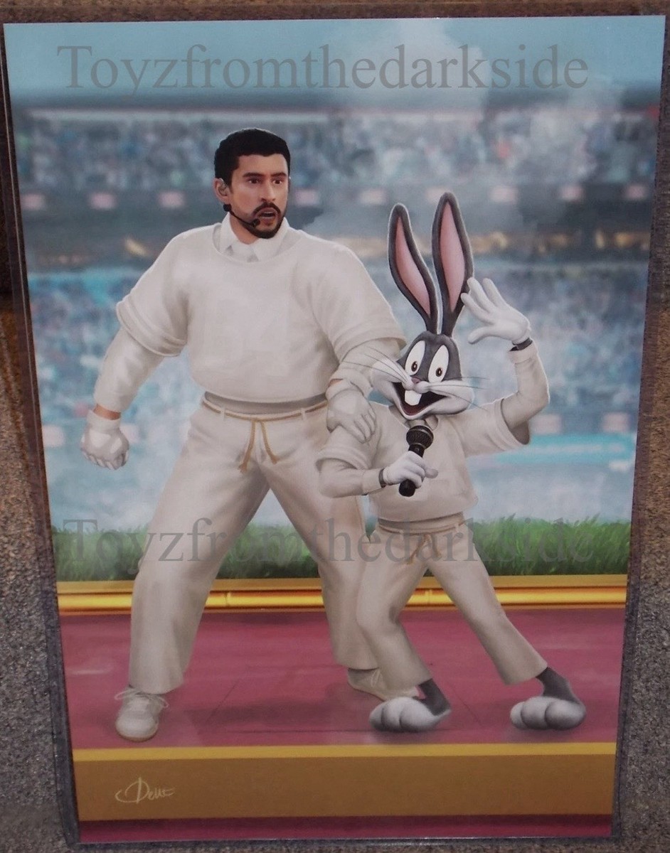 Bad Bunny vs Bugs Bunny Glossy Art Print 11 x 17 In Hard Plastic