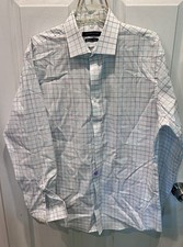 Tommy Hilfiger Regular Fit Non-Iron White/Blue Check Cotton Dress Shirt 16 32/33