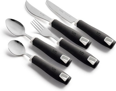 Adaptive Utensils 5-Piece Set Non-Weighted, Non-Slip Handles for Hand Tremors...