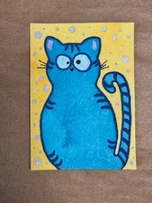 ACEO watercolor ATC crazy Kookie Cat original art collectible painting fun cute
