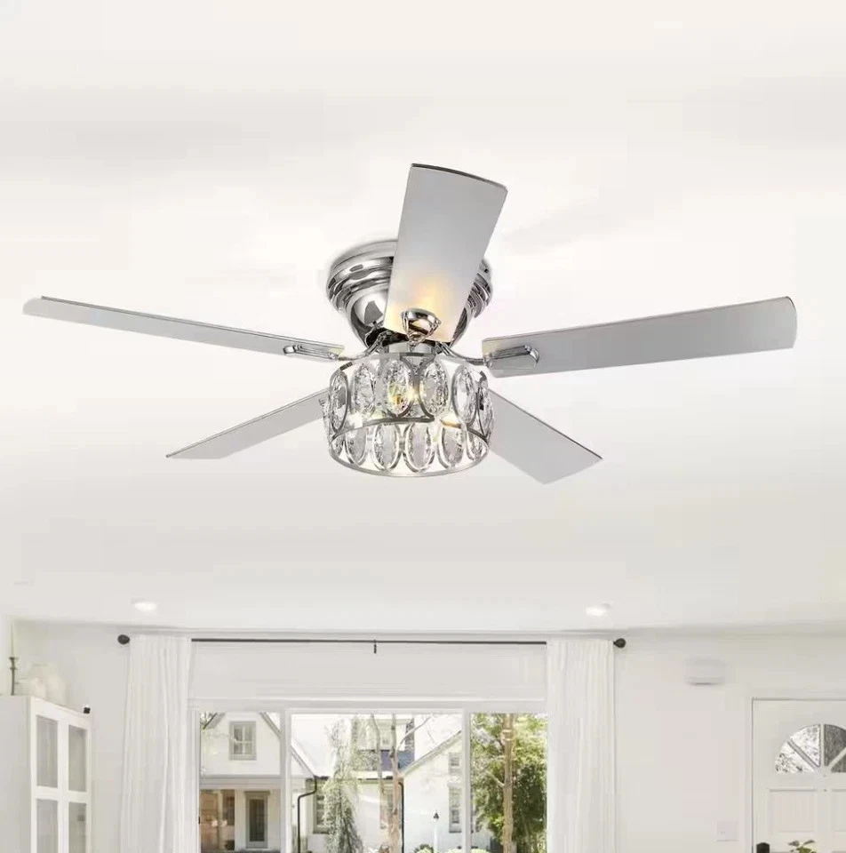 Breezary Jemore 52 in. Indoor Flush Mount Chrome Crysral Ceiling Fan - Image 2 of 4