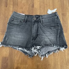 Bullhead Denim Co. High Rise Cut Off Denim Shorts Gray Frayed Hem Size 3