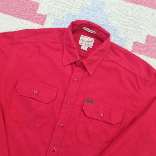 Woolrich Boxy Fit Cropped flannel Shirt over shirt XL plain red Button Up - Picture 6 of 11
