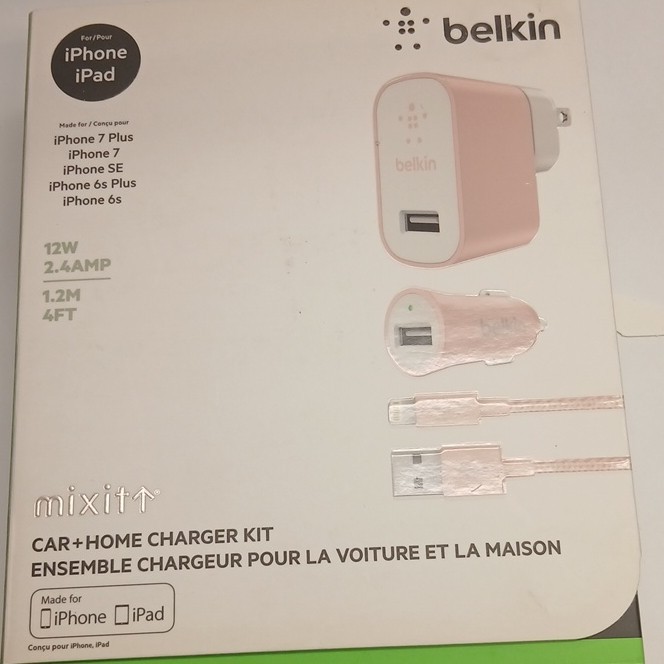Belkin Mixit Car & Home Charger Kit Fast Charge for Apple iPhone Pink 4ft
