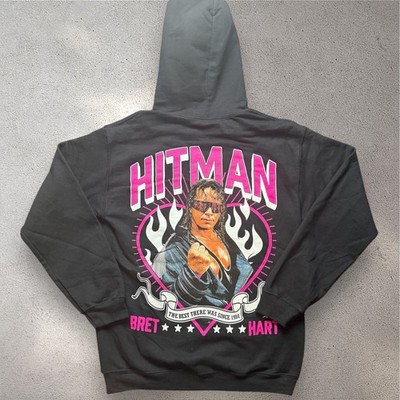Bret Hart Hitman WWE Hoodie Mens Small Unisex Pink Black Wrestling Pullover