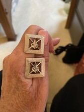 Stunning Vintage Swank Cuff Links Silver and Black Le Fleur De Lis Square Shaped