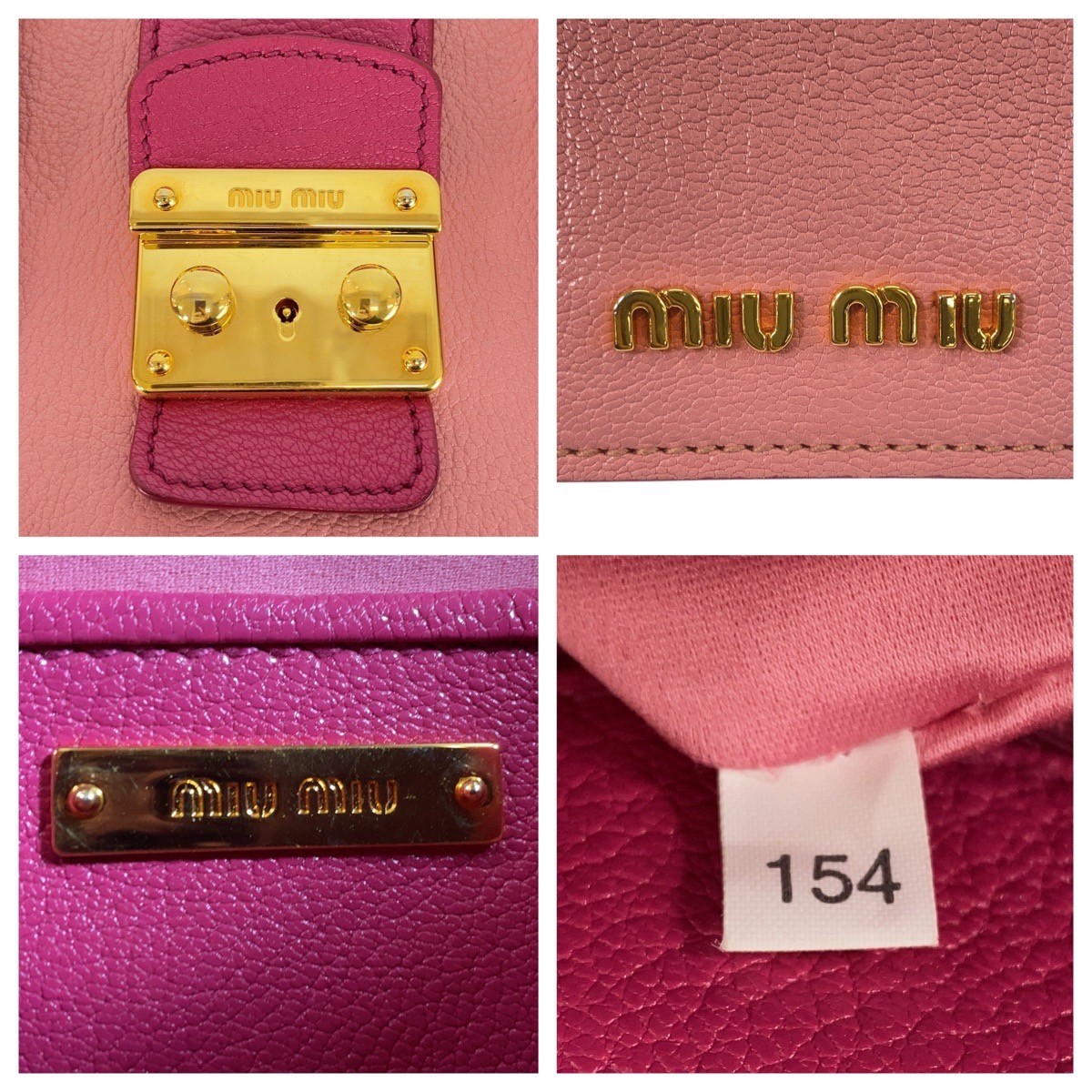 Miu Miu Madras Handbag Shoulder Bag Pink Gold Hardware