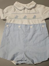 Petit Ami SMOCKED Bunny Gingham Check 2 pc Romper Easter Baby Boys 3M