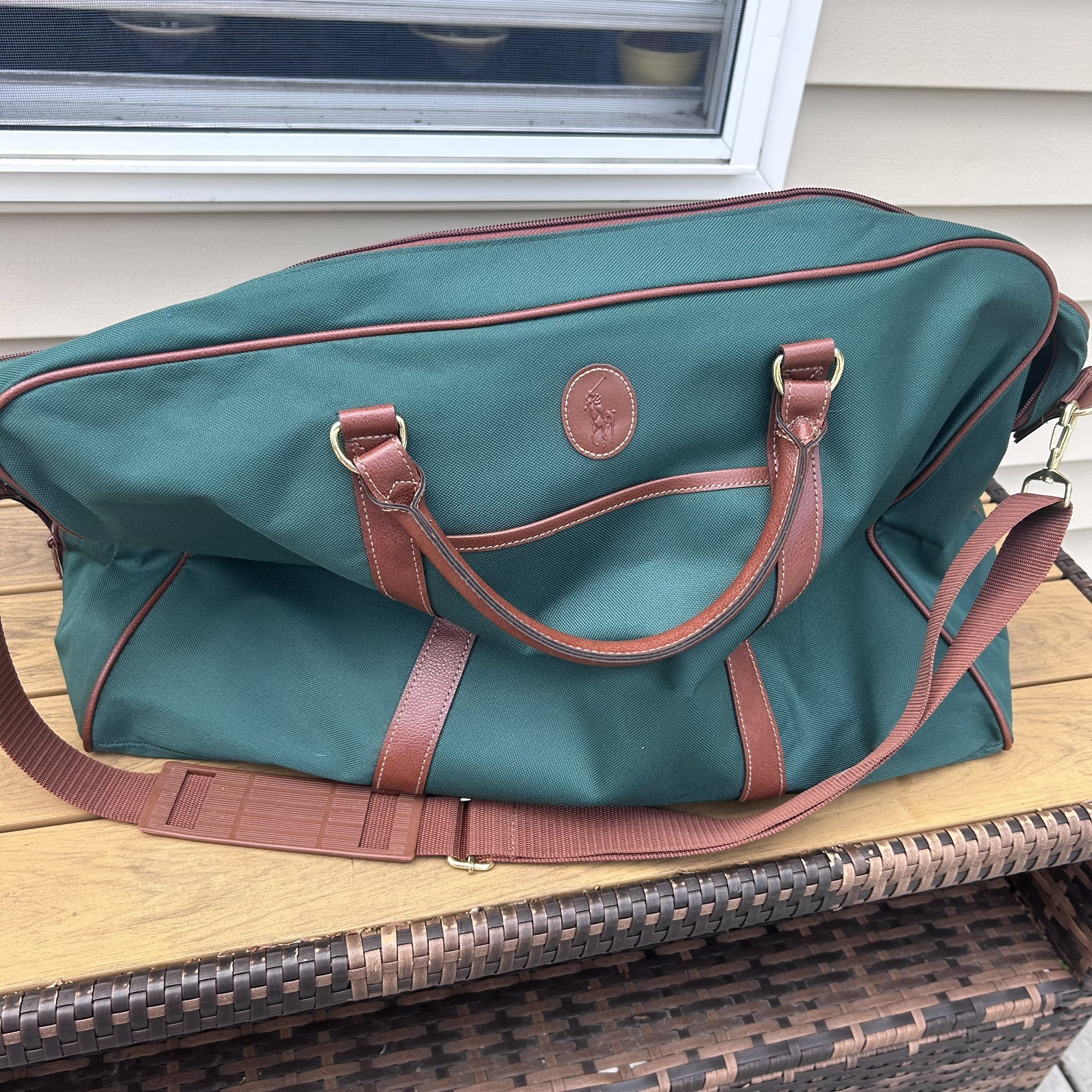 Vintage Polo Ralph Lauren Duffle Weekender Strap Large Green Canvas Pony Bag