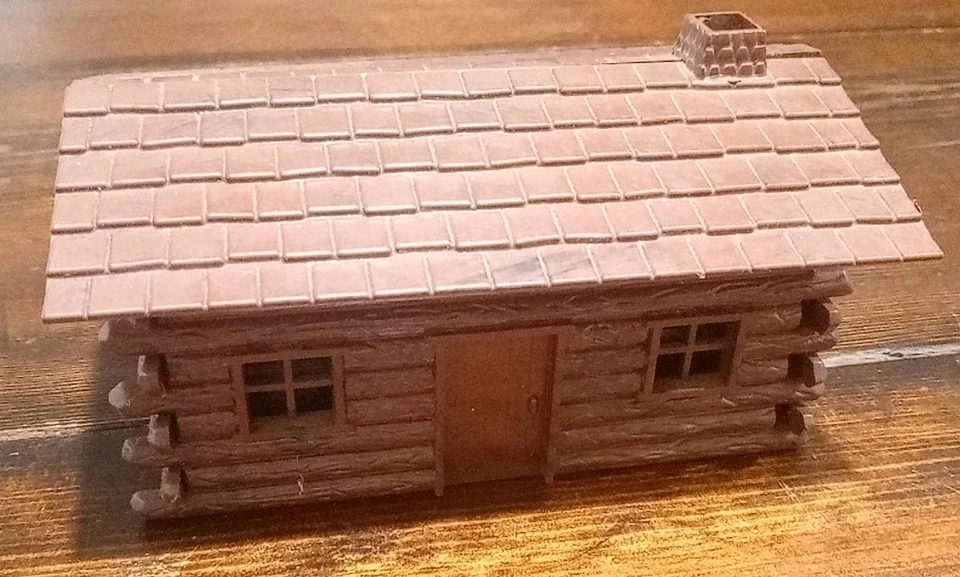 O Scale Built Log Cabin, Pond W/ Bridge, Barrel, & Turkey Plasticville Bachmann  - Image 2 of 4