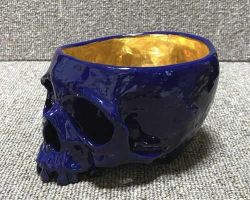Totenkopf Teeschale von Kazumichi Maruoka, B4,5" x H3,3", japanisch antik - Bild 3 von 9