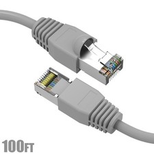 100FT Cat6A RJ45 Network LAN Ethernet SSTP Shielded Cable Gold 26AWG Copper Gray
