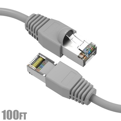 100FT Cat6A RJ45 Network LAN Ethernet SSTP Shielded Cable Gold 26AWG Copper Gray