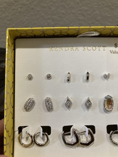 Kendra Scott 9-Pc. Gift Box Set Assorted Crystal Stud & Hoop Silver Earrings NEW - Picture 6 of 7
