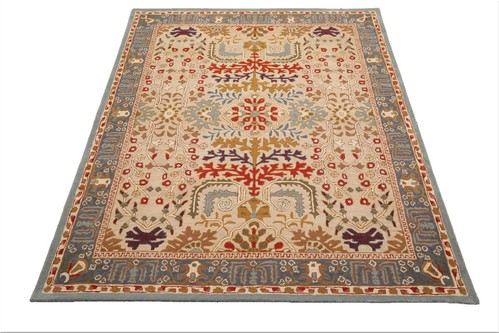 4x6 Hand Tufted Wool Transitional Arts & Crafts Oriental Area Rug Beige,Blue - Picture 10 of 10