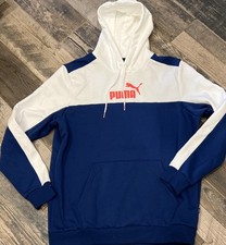 New PUMA Men's ESS Colorblock Fleece Hoodie Blazing Blue TD48130 Size Large