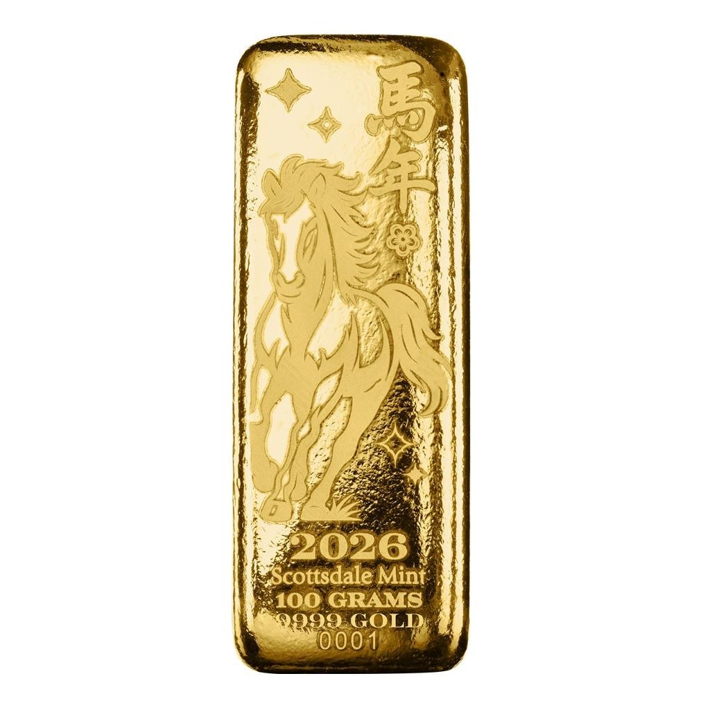 100 gram Gold Bar - 2026 Year of the Horse 3.2150 oz Gold Bullion