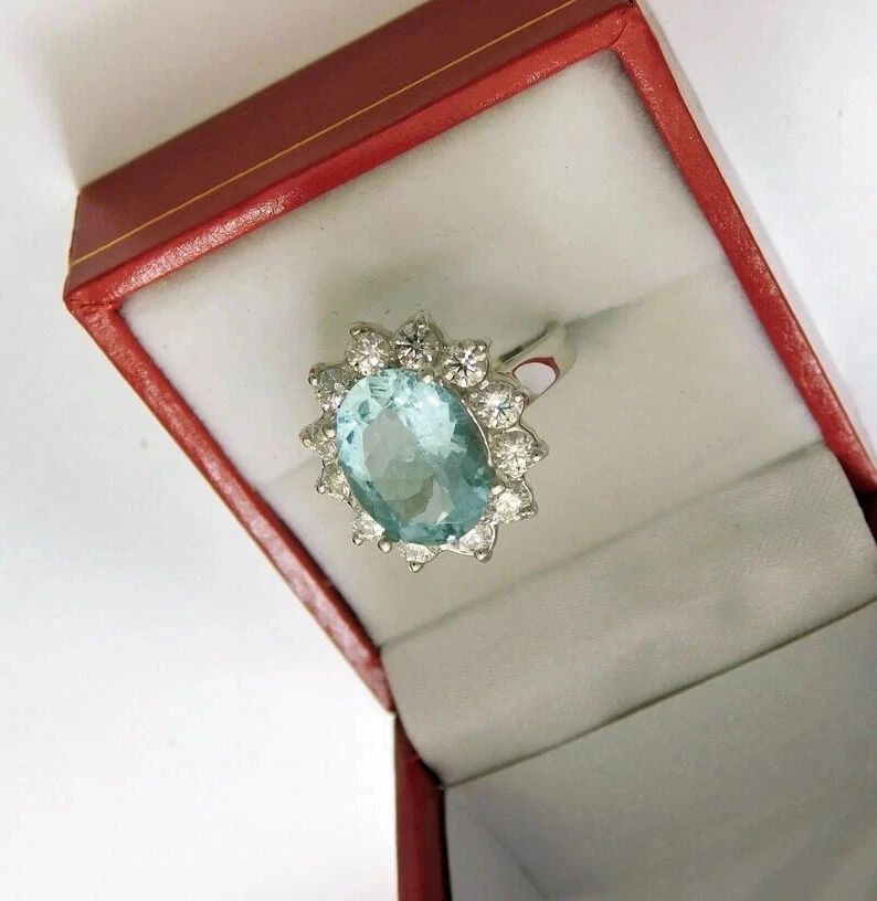 6.70 Ct Real Lab-Created  Aquamarine Diamond Wedding Ring White Gold Size 8 - Image 3 of 4