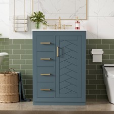 24" Bathroom Vanity with Integrated Ceramic Sink, Bathroom Cabinet with 1 Door