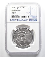 2018 $100 American Platinum Eagle Early Releases 1 Oz MS70 NGC *3859 1849.95 per troy oz
