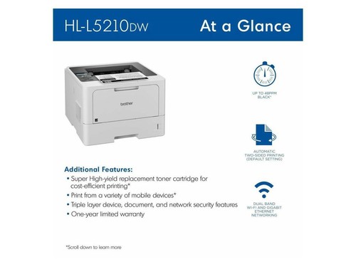 Brother HL HL-L5210DW Desktop Wireless Laser Printer - Monochrome - 48 ppm Mono - Picture 5 of 5