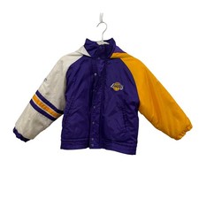 Reebok Los Angeles Lakers Kids Purple Gold Hooded Puffer Jacket Size M 5/6