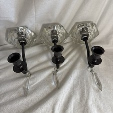 Juego De Colección De 3 Apliques De Pared Vela Acabado Vidrio Y Bronce con Araña Gota