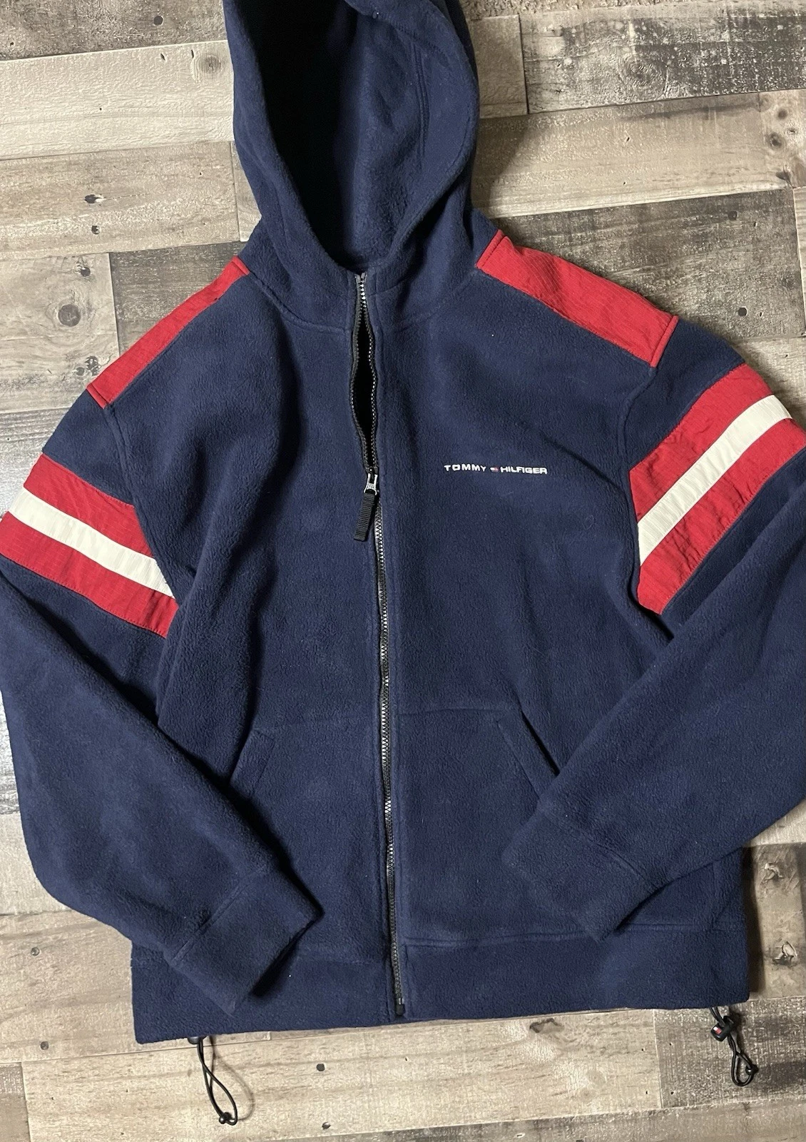 Tommy Hilfiger Men's Full Zip Jacket Fleece Navy Blue Large Hood