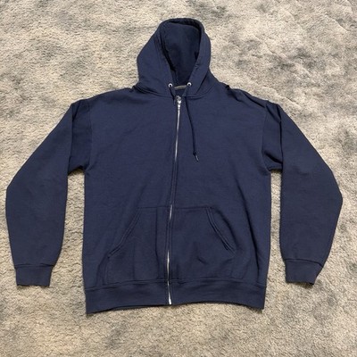 Fruit of the Loom Navy Cotton Blend Fleece Full Zip Hooded Hoodie Pockets L