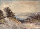 Watercolour Painting - Coastline Landscape - 1883 19th Century - Signed Monogram