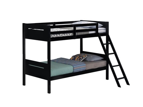 Solid Wood Separable Littleton Twin Over Twin Bunk Bed In Black - Picture 2 of 5
