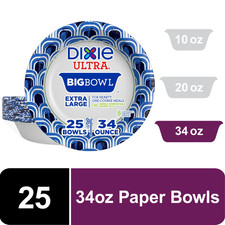 Dixie Ultra Big Bowl Disposable Paper Bowls, 34 Oz, Multi-Color, 25 Count