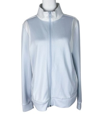 Tory Burch Sport Blue White Zip Tennis Jacket Preppy Activewear Sporty Size XL