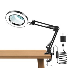 10X Magnifying Glass with Light and Clamp,Real Glass Lens,3 Color Modes,Stepl...
