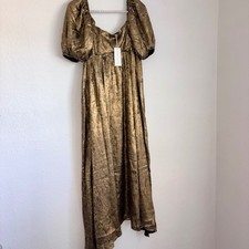 Tuckernuck moon river Gold Metallic Puff Sleeve Empire Waist Midi Dress medium