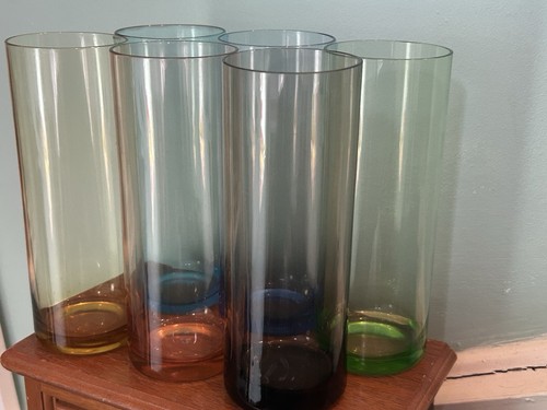 Six Hiball Drink Glasses Multicoloured Tall Harlequin Bright Colourful Handblown