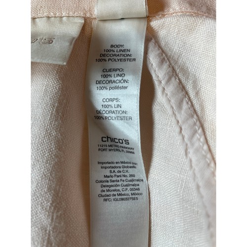 Chico’s 100% Linen Jacket Peach Eyelet Embroidered Sz M Zip Front 3/4 Sleeves - Picture 10 of 13