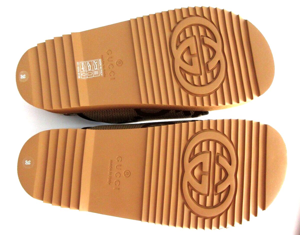 $690 GUCCI GG LOGO JUMBO CANVAS PLATFORM SLIDES sz 8 38 700301 | eBay