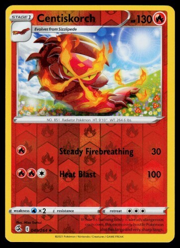 Centiskorch Reverse Holo Pokemon Fusion Strike TCG Card 049/264