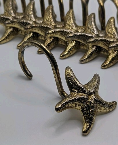 Vintage Gold Starfish Shower Curtain Hooks, Set of 12 - Picture 2 of 3
