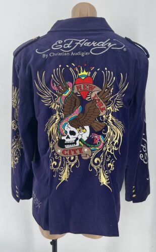 Giacca blazer uomo teschio velluto Ed Hardy taglia XL - Foto 5 di 13