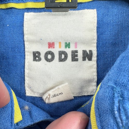 Mini Boden Giraffe Button Up Shirt Kids 5-6Y Blue Embroidered School Zoo Summer - Picture 3 of 9