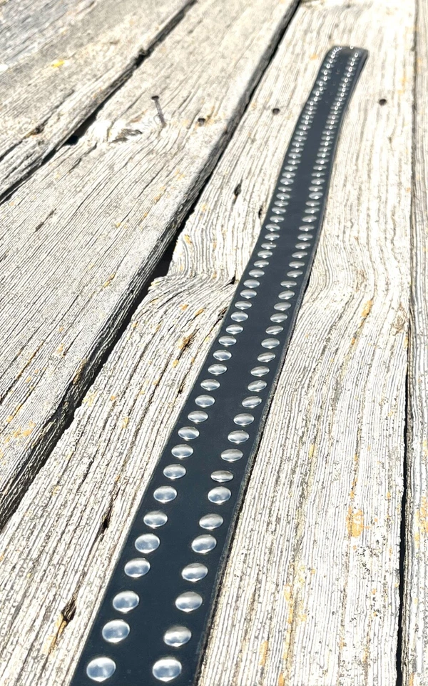 Cinturón de cuero negro 34 pulgadas níquel plata tachuelas hecho en EE. UU. motociclista hebilla occidental Foto 3 de 3