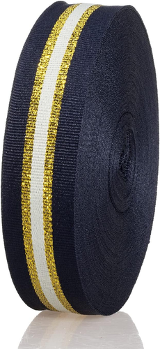 24 Yards 1 Inch Navy/Gold/White Stripe Grosgrain Ribbon Double Face Polyester Co - Picture 3 of 3