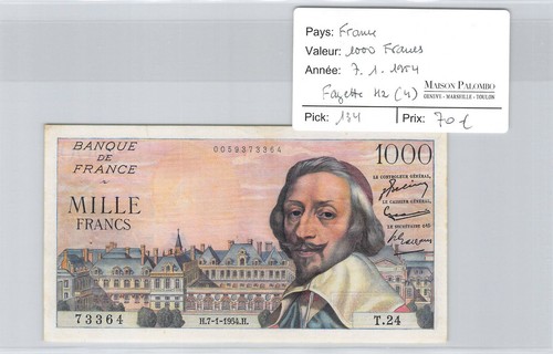 France 1000 Francs Banknote 7.1.1954 Pick 134A - T24