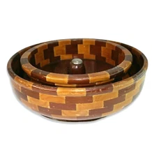 Set of 2 Vtg California Redwood Nut Bowls Std Specialty Co 10.5" Round