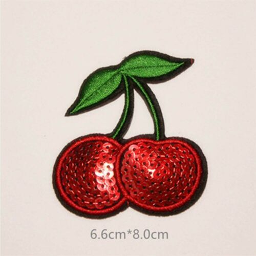 Iron Bag Patch Cherry Embroidery Clothes Sequins Fabric Sew Badge On Applique - Picture 2 of 2