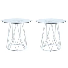 Home Square Growder Contemporary Glass Top End Table in White - Set of 2